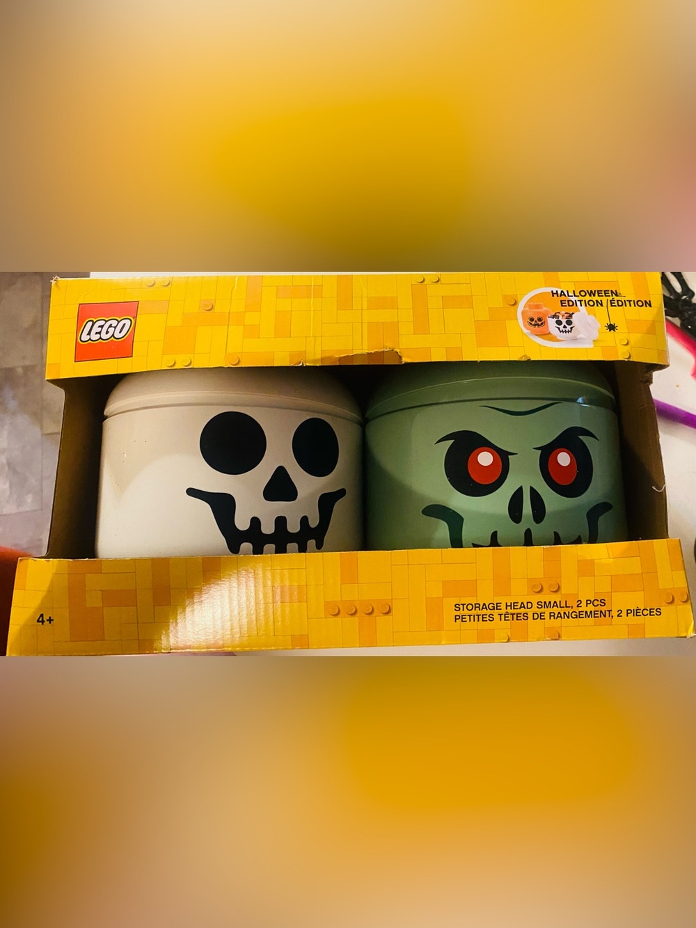 Lego Halloween Edition 2 Piece Storage Heads White Skull & Green Monster NEW
